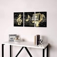 thumbnail image 4 of 3 Piece Music Canvas Wall Art Black Gold Microphone and Musical Note Picture Paintings Giclee Print Modern Home Studio Bedroom Living Room Decor Stretched Ready to Hang, 4 of 6