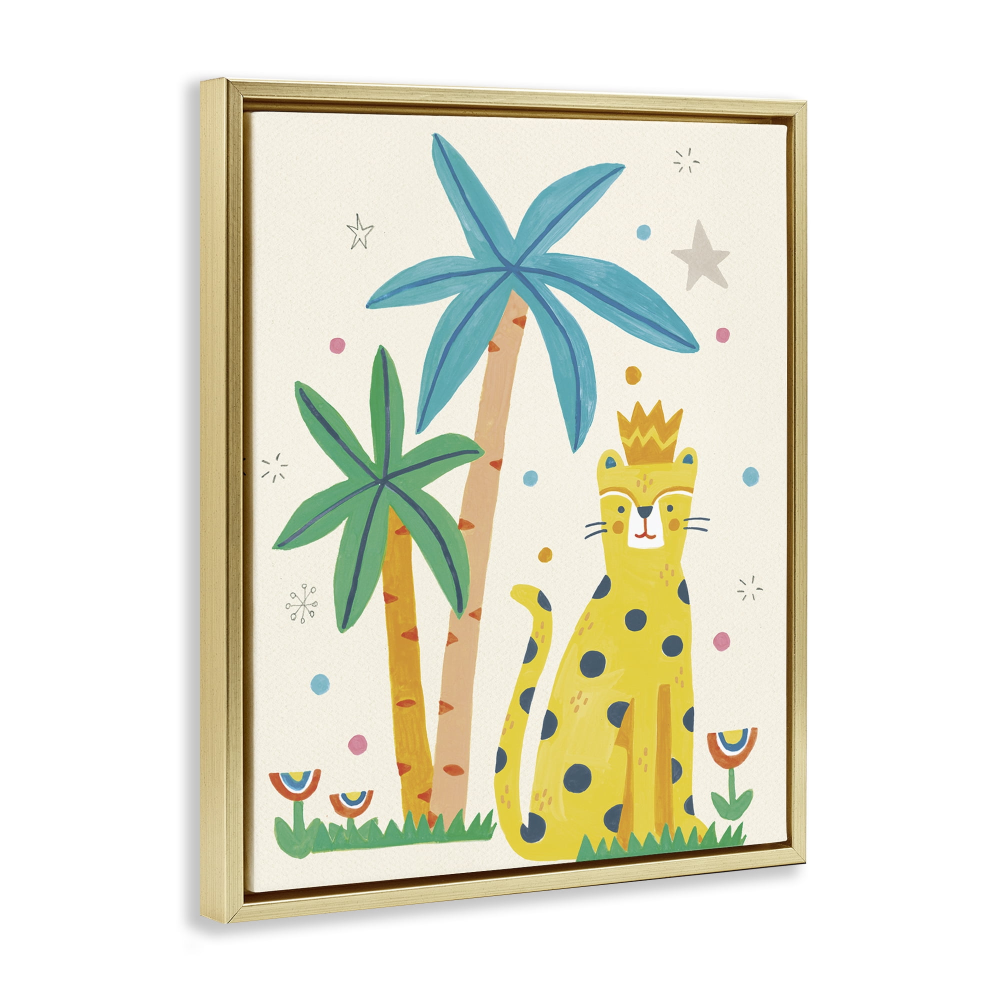 Stupell Industries Baby Cougar in Jungle Animals Painting Gold Floater Framed Canvas Art Print Wall Art, 17 x 21