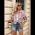 thumbnail image 4 of Camisas de Franela con Botones para Mujer, Camisas A Cuadros de Larga, Blusa Informal de Negocios. Rosa M, 4 of 10