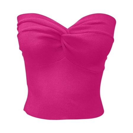 BYHONG Elegant Strapless Solid Color Knit top for Women Stretchable Tube Bandeau Bra Crop tops for Casual or Party Wear Women s Tanks & Camis Hot Pink L