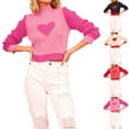 thumbnail image 4 of Baqcunre Valentine'S Day Shirts For Women Fall Vintage Sweater Loose Long Sleeve Crewneck Knitted Pullover Sweater Color Matching Tops(Hot Pink S-XL),Womens Tops Graphic Tees Shirts For Women, 4 of 4