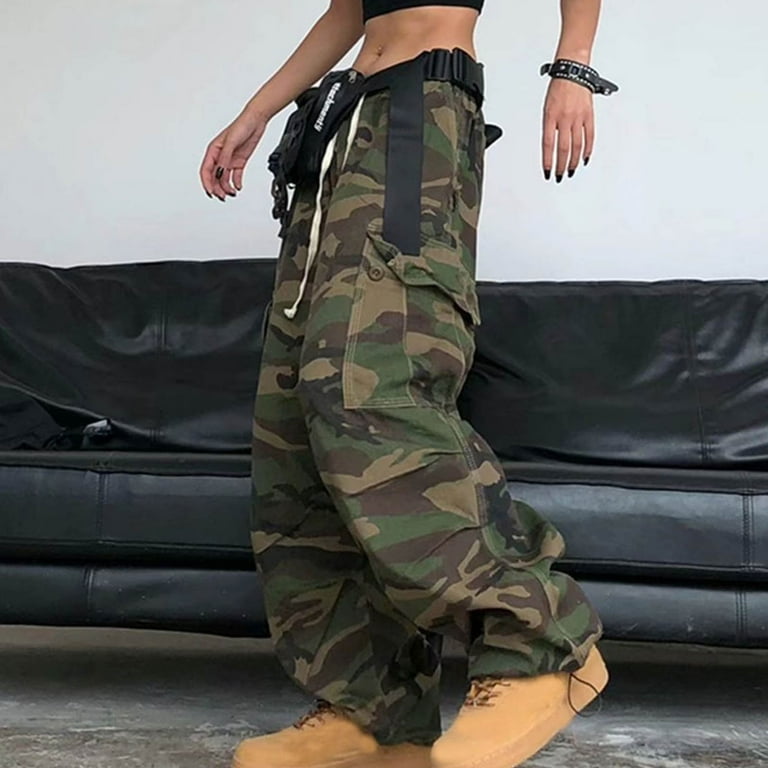 Hip Hop y2k Camo Cargo Pants for Women Baggy Loose Low Rise