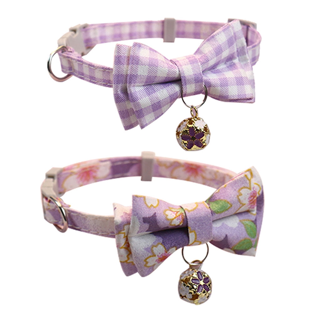 Dog Bow Tie, Dog Cat Collar with Bow Tie Buckle Light Plaid Dog Collar