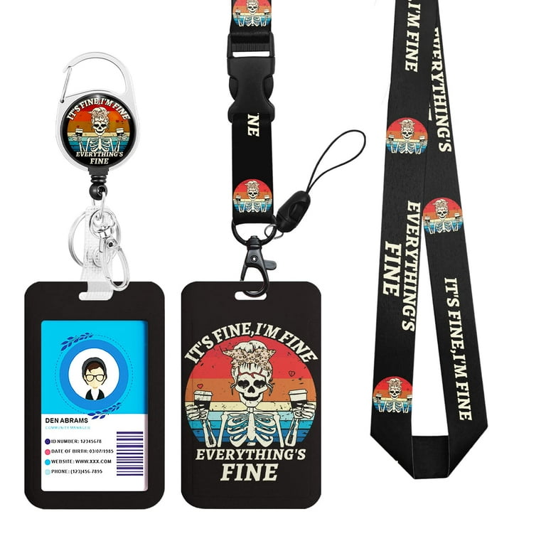 It`s Fine I`m Fine Lanyards for ID Badges, Funny Badge Reels Retractable  Heavy Duty with 360° Swivel Carabiner Clip, Cute ID Clip ID Holder with Breakaway  Lanyard 