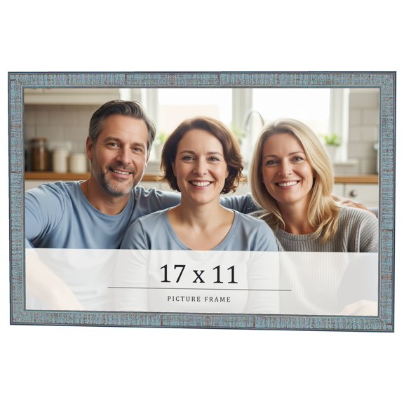 17x11 Frame Blue Scuffed Farm Board Solid Wood Picture Frame Width 0.75 Inches | Interior Depth 0.5
