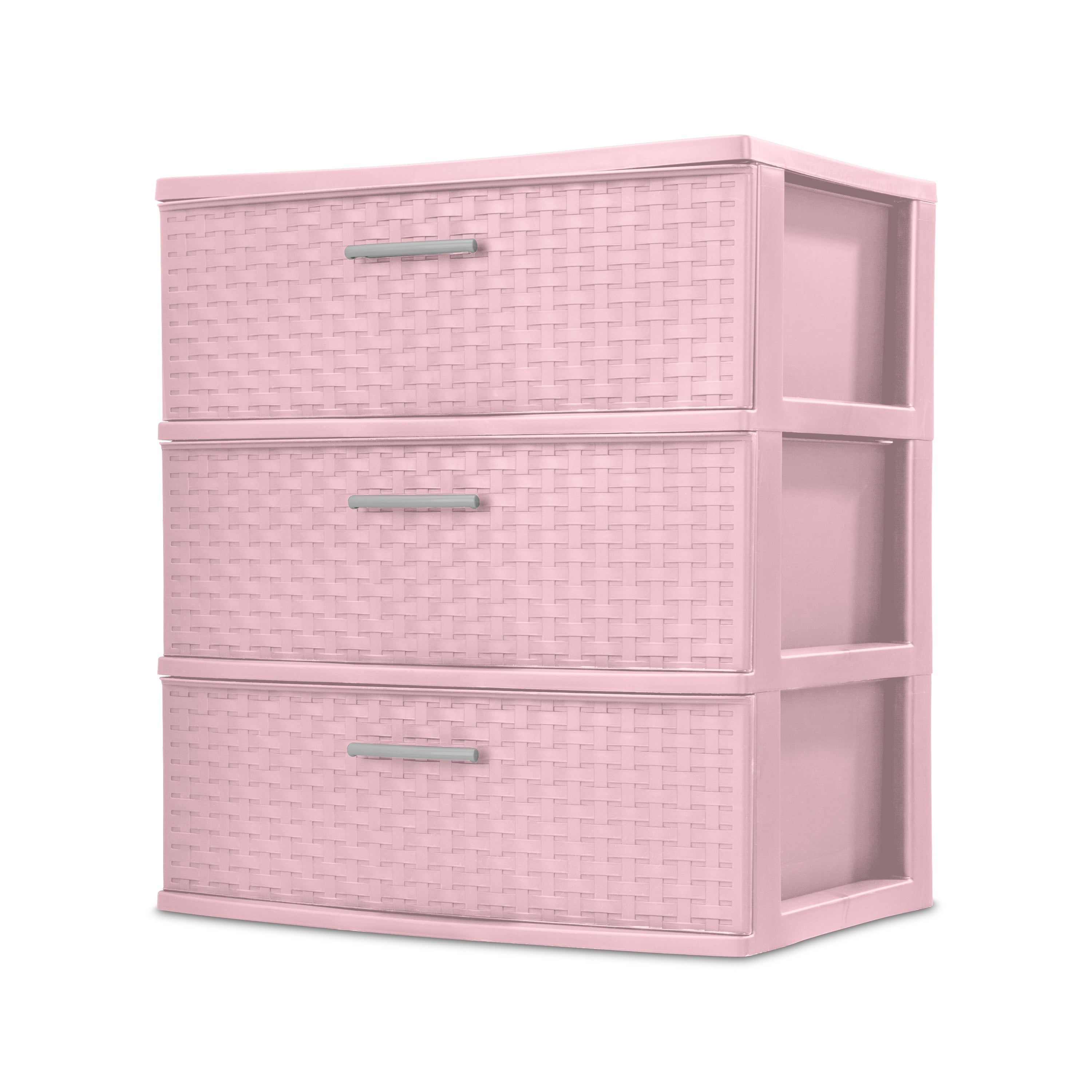 Large 3 Drawers Pink Plastic Storage Drawers 