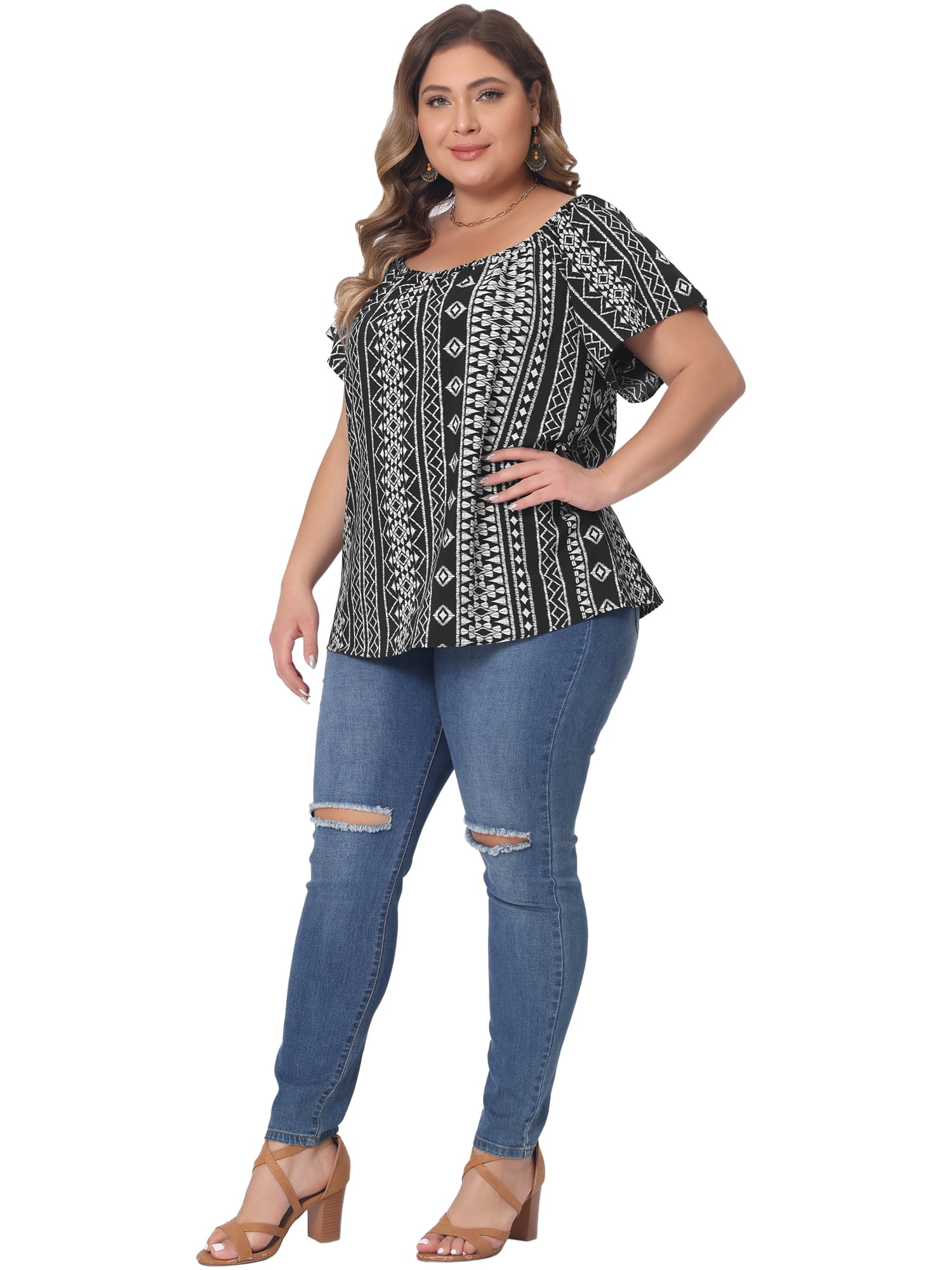 DARING DIVA Women's Plus Off Shoulder Boho Casual Blouse 4X Black