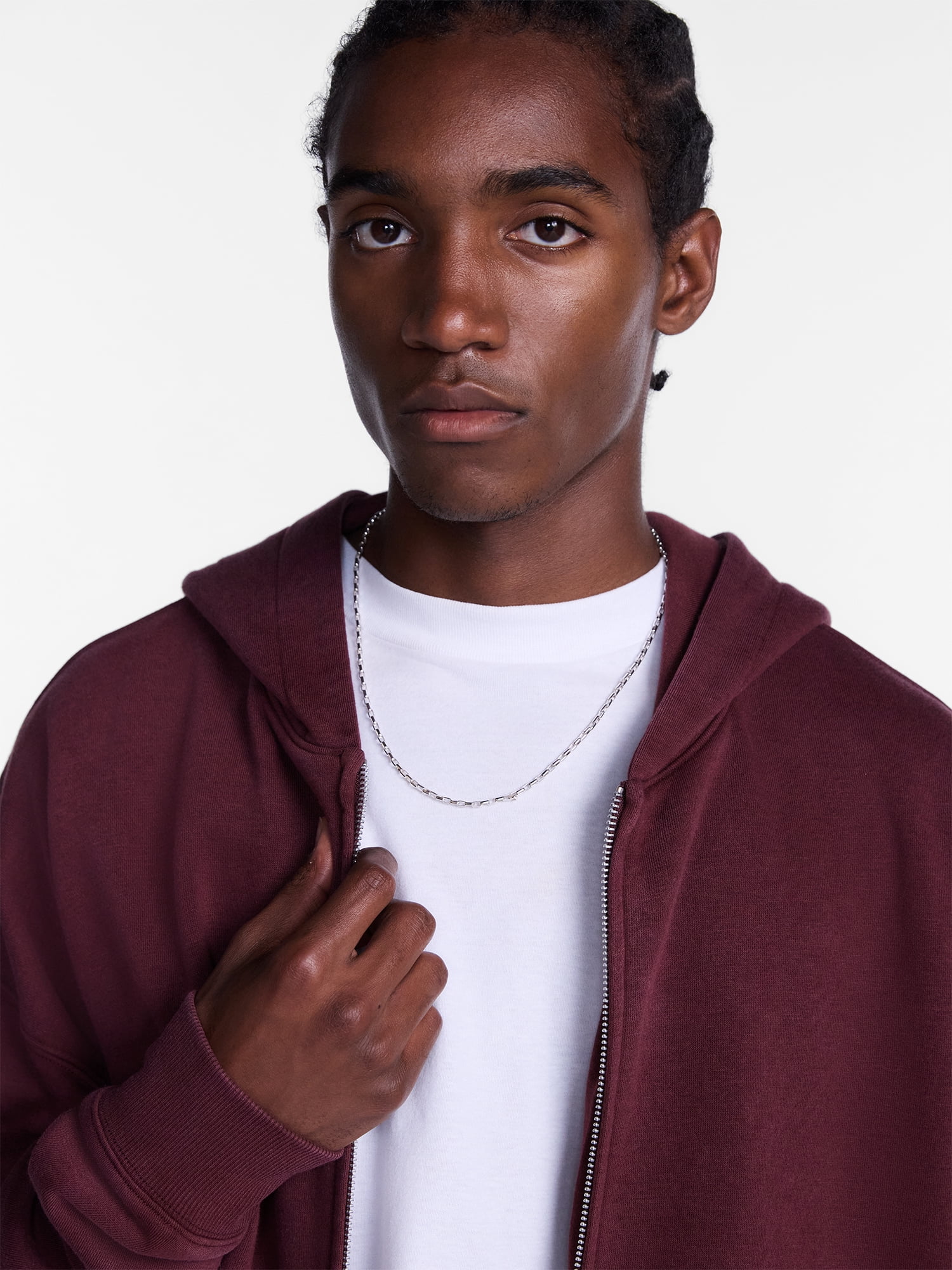 No Boundaries Boxy Oversized Fit Fleece Zip Hoodie Sweatshirt with Long Sleeves, Men's XS-4XLT
