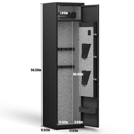 High-Security Steel Rifle Cabinet - 4-5 Gun Capacity Electronic Lock and 3 Ways to Open Solid Bolts hidden emergency keyhole Dual Alarms Silent Operation LED Lighting