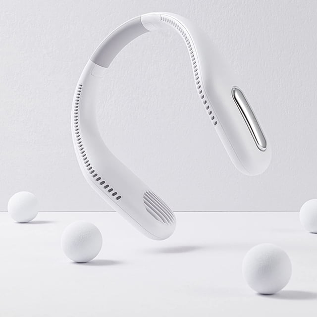 Ventilador de cuello silencioso, recargable por USB, 3 velocidades (blanco)