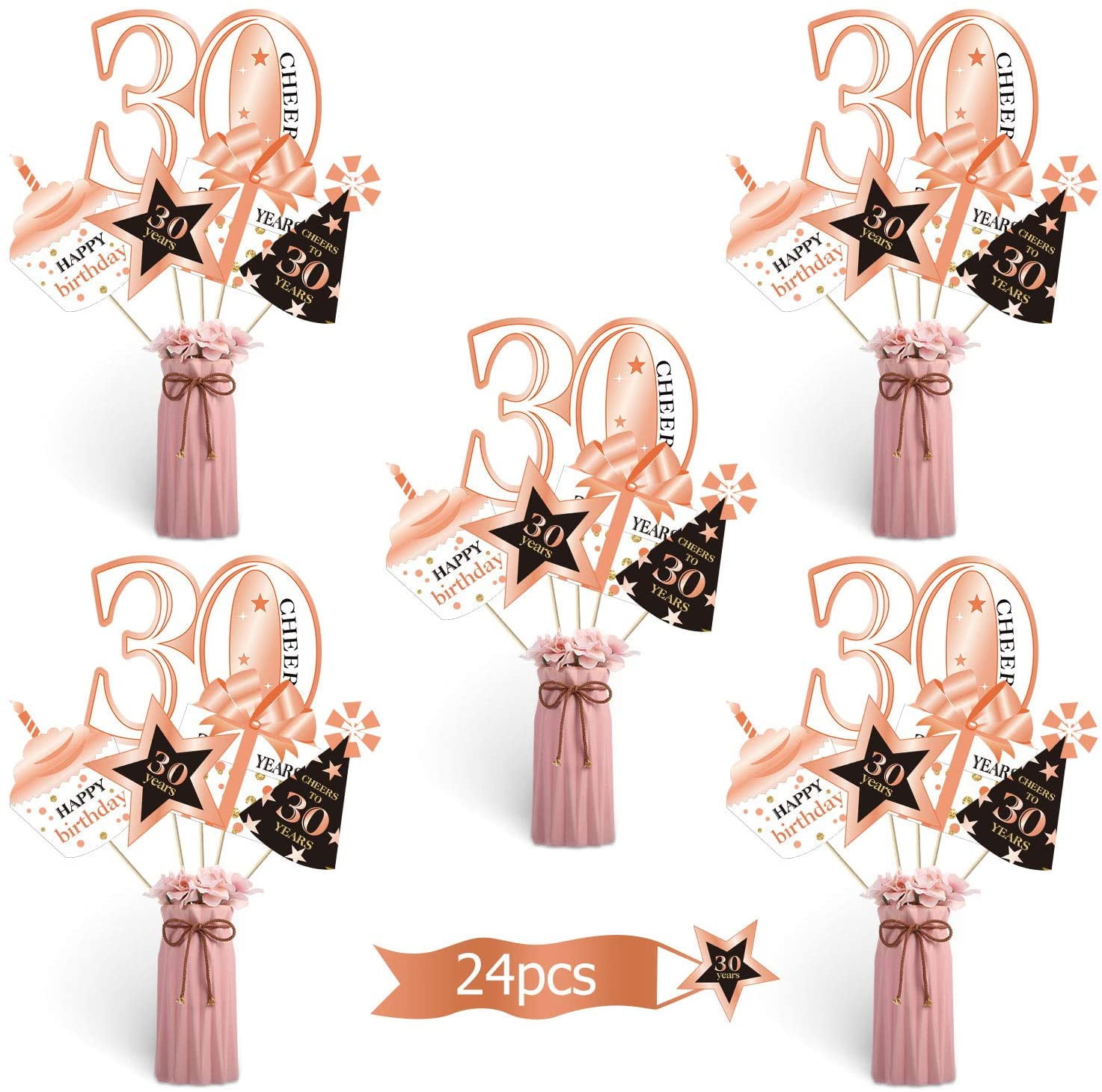 Boao Rose Gold 30th Birthday Party Decoration Set Golden 30th Birthday Party Centerpiece Sticks Glitter Table Toppers For Women 30 Years Party Decorations Supplies 24 Pieces Walmart Com