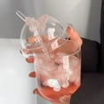thumbnail image 5 of Ribbed Glass Cups, Vintage Drinking Glassware with Bow, Bubble Cups for Iced Coffee, Juice, Beverage, Milk, Cocktails, Juice , Bubble Tea, 5 of 9