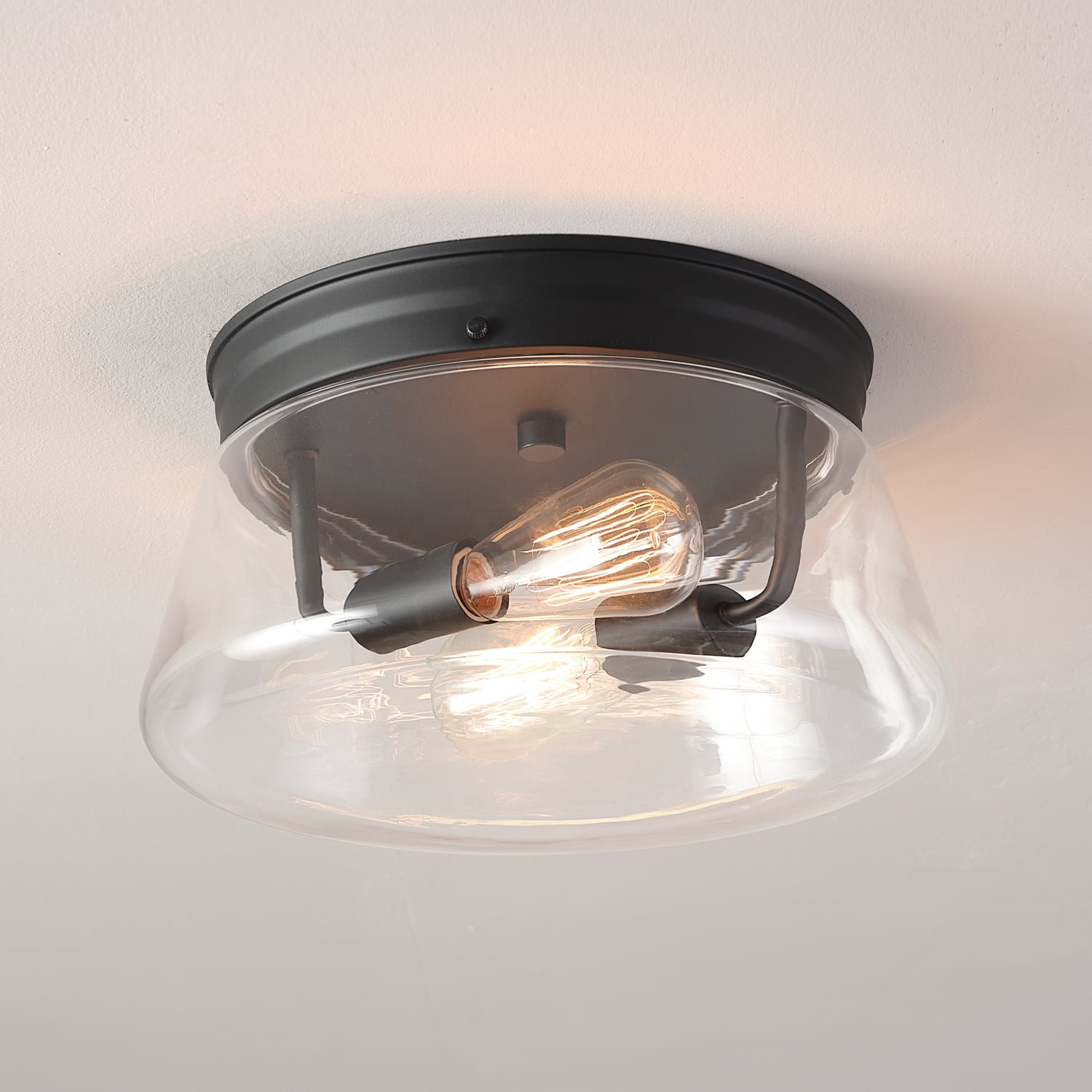 Globe Electric Aleyna 2-Light Matte Black Outdoor Flush Mount Ceiling Light with Clear Glass Shade, 44777