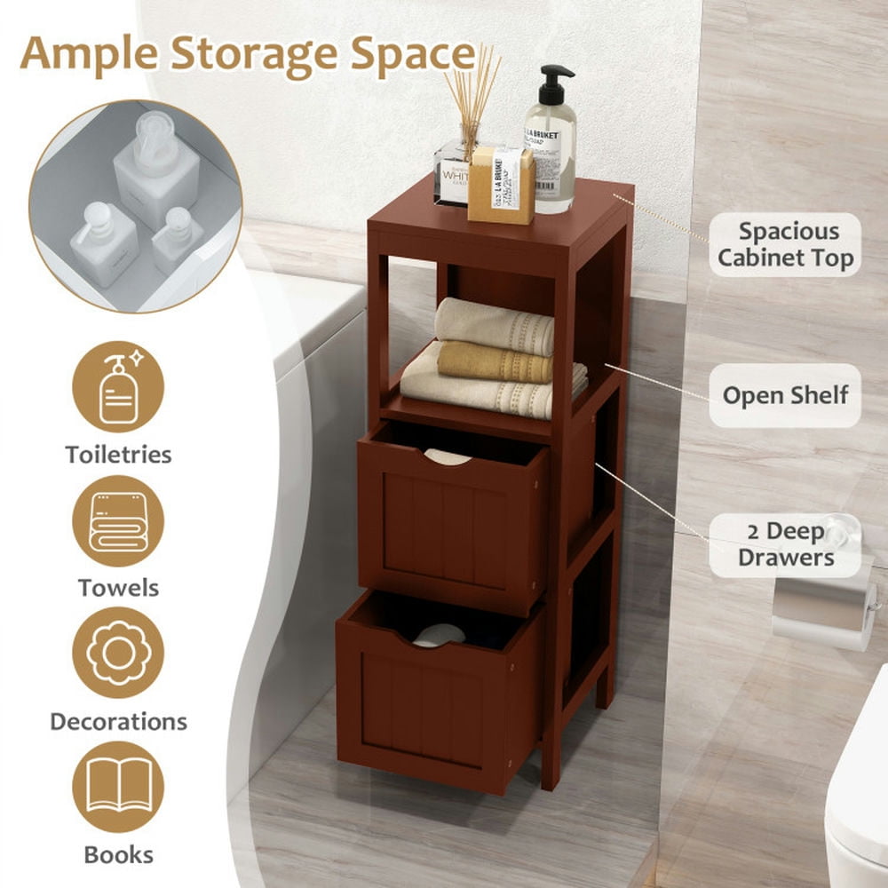 Finihen Bathroom Storage Cabinet, Bathroom Floor Cabinet, Freestanding Storage Cabinet with 2 Removable Drawers, for Bathroom, Living Room, Bedroom, Kitchen, Brown Finihen Bathroom Storage Cabinet, Bathroom Floor Cabinet, Freestanding Storage Cabinet with 2 Removable Drawers, for Bathroom, Living Room, Bedroom, Kitchen, Brown