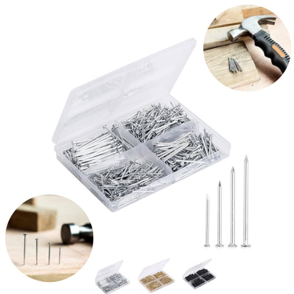 200 Pcs Multi-Size Hanging Nails Assortment Kit, Flat Head Wood Nails Wall Nails for Frames, Woodworking & Home Repair