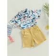 thumbnail image 3 of Bagilaanoe 2pcs Toddler Baby Boy Short Pants Set Short Sleeve Print Shirt Tops + Shorts 12M 18M 24M 3T 4T 5T Kids Casual Summer Outfits, 3 of 8