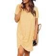 thumbnail image 2 of Robes d'Été pour Femmes 2022 Mode pour Femmes Couleur Unie Nœud à Nouer Col en V Manches Courtes Robe Décontractée, 2 of 5