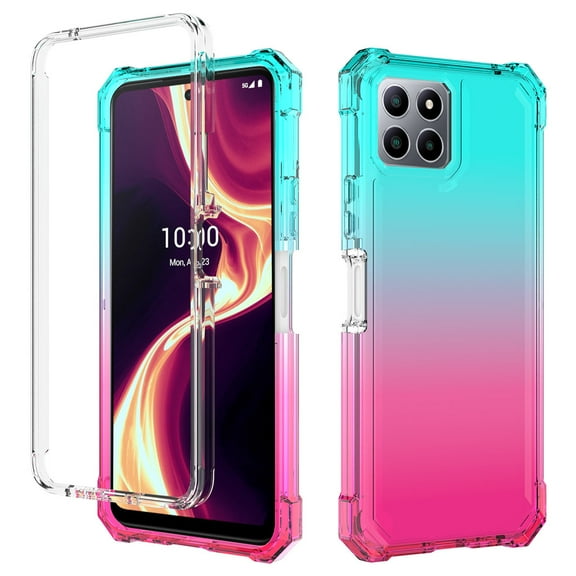 Phone Case for Boost Celero 5G Plus Full Body Protection Hybrid Rugged Frame TPU with Screen Protector Double Layer Protective Cover [ Pink / Teal ]