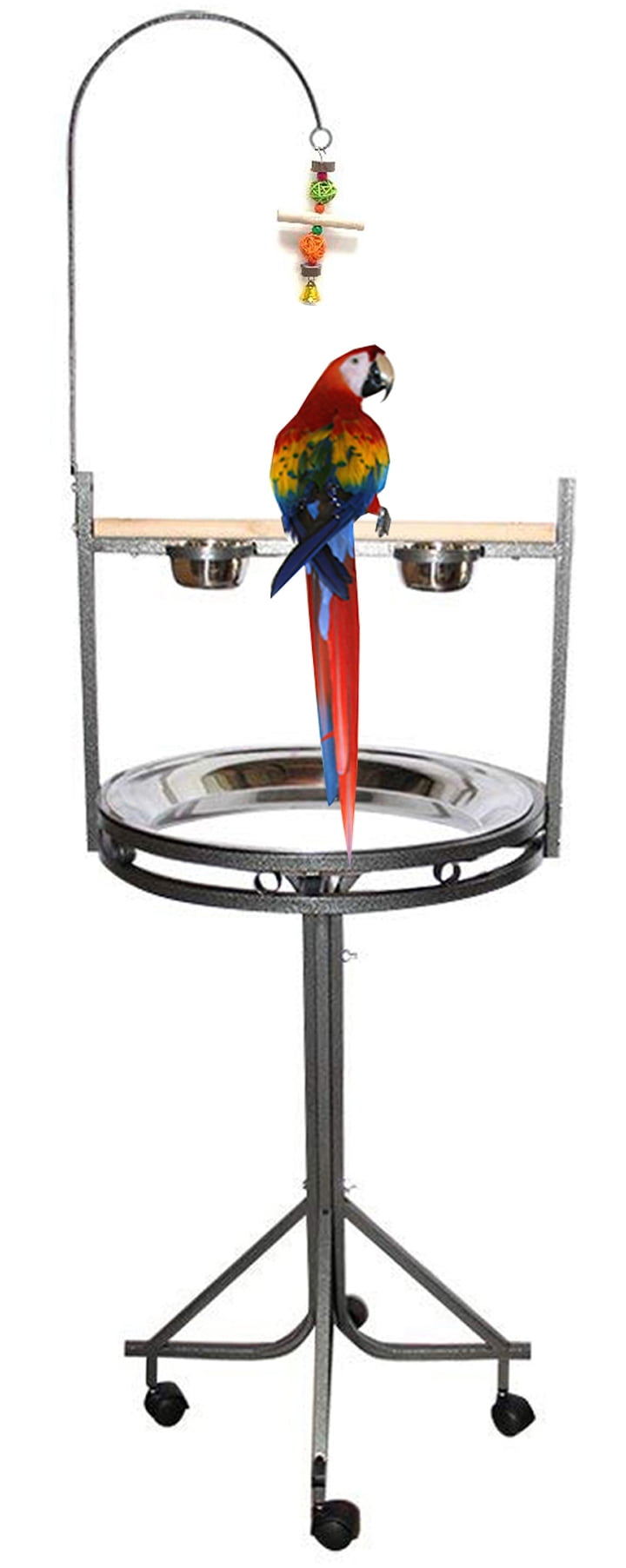 White PawHut Bird Play Stand Portable Bird Playground with Wood Perch Stainless Steel Feeding Cups Drop Tray for Parrots 