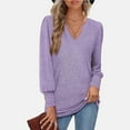 thumbnail image 6 of YeJammarp Womens Long Sleeve Tops Soft Fleece V Neck Sweatshirts Pullover Button Decor Elegant Trendy Casual Sweater (XL, Purple), 6 of 7