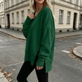 thumbnail image 6 of aohooy Side Split Sweatshirt for Women Fall Oversized Loose Pullover V Neck Long Sleeve Top for Travel School Going Out Daily Wear Army Green,L, 6 of 8