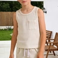 thumbnail image 2 of Bmisegm Boys T Shirts Sleeveless Crew Neck Tank with Pockets Casual Athletic Soft Workout Tops Beige,1-2 Years, 2 of 5