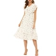 thumbnail image 2 of Vestido de gasa floral con cintura elástica y dobladillo con volantes para mujer INSPIRE CHIC L Blanco, 2 of 7