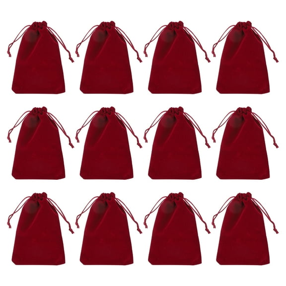 Uxcell Velvet Gift Bags 12Pcs 5 x 6" Velvet Drawstring Jewelry Bags for Wedding Party, Burgundy