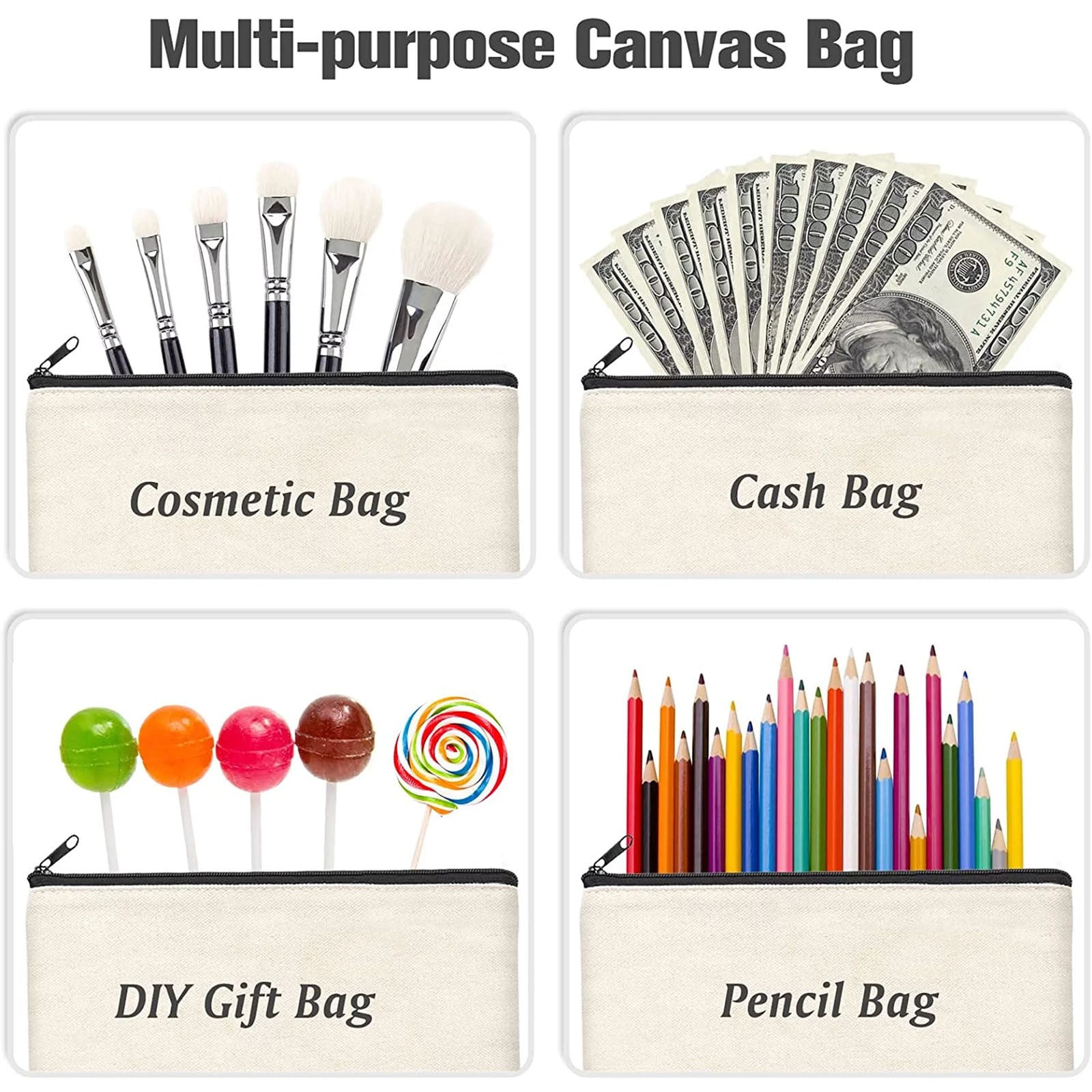 Clearance Stationery Bag under $15,36pcs Canvas Pencil Case Diy Craft Zipper Makeup Storage Bag