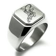 thumbnail image 1 of Stainless Steel Striking Tiger Engraved Square Flat Top Biker Style Polished Ring, 1 of 1
