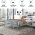 Grey Twin Platform Bed Frame with Headboard, Modern Solid Wood Bed with