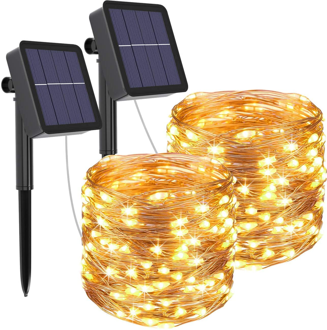 GooingTop Solar String Lights Outdoor Waterproof, 2-Pack Each 39.4 ft 100 LED Solar Fairy Lights Christmas Lights with 8 Lighting Modes for Garden Tree Yard Patio Decor (Warm White)