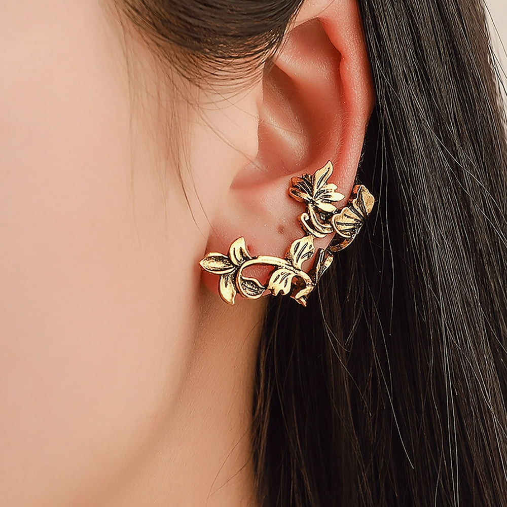 Windfall - Windfall Women Fashion Leaf Shape Ear Stud Cuff Clip On Non