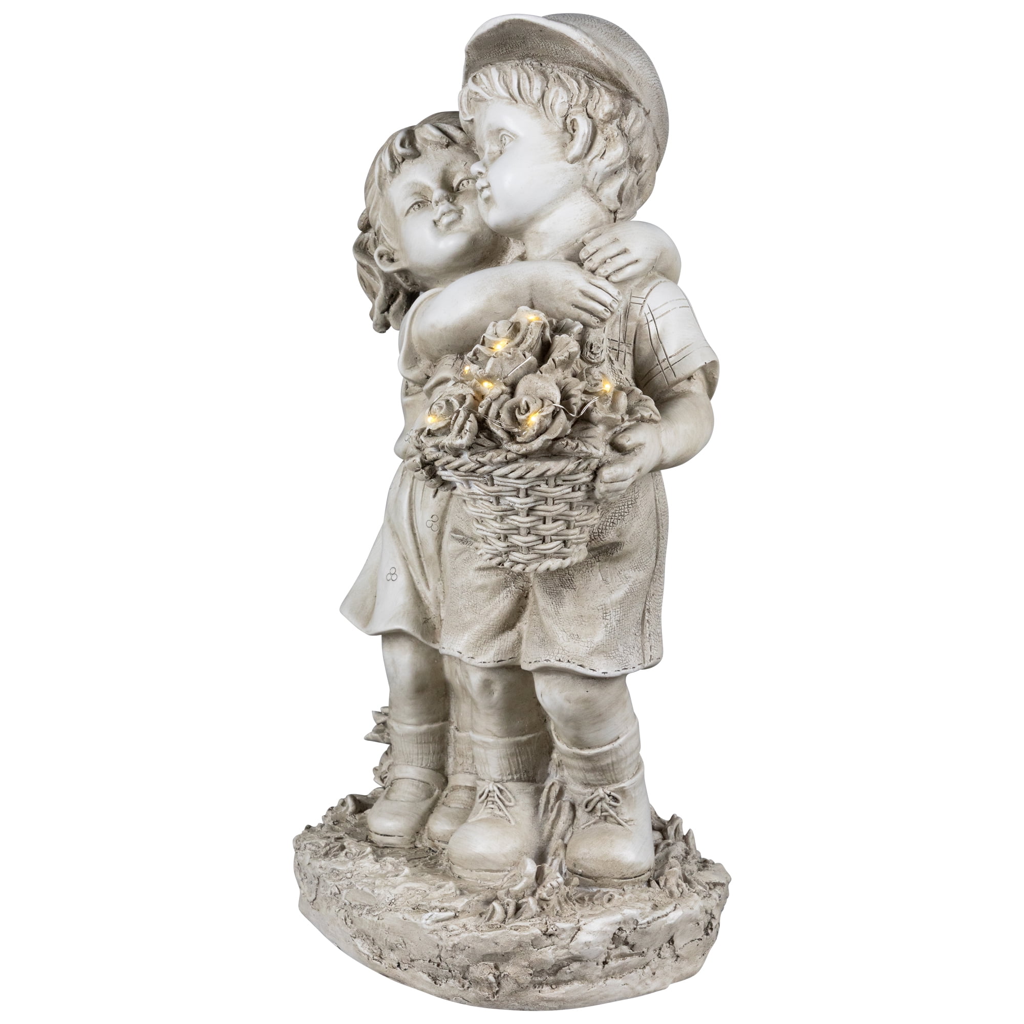 Northlight Solar Lighted Hugging Girl and Boy Outdoor Garden Statue - 16"