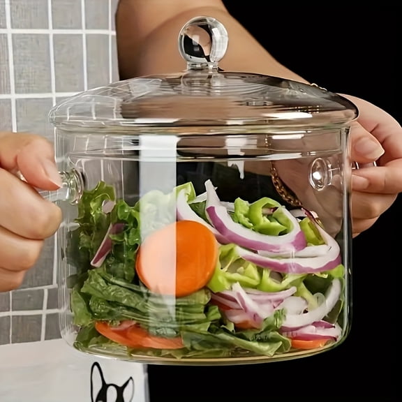 1 Set Heavy-Duty Clear Glass Cook Pot with Glass Lid - 2L/68oz Large Soup/P Stock/Pot for & Restaurant Use, Induction/Stovetop/, Vessel, Durable Kitchen Cookware (Compatible with,, Halogen Stoves)