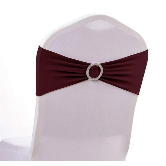 MDS Pack of 75 Spandex Chair Sashes Bow Ties With Buckle for Wedding - Burgundy