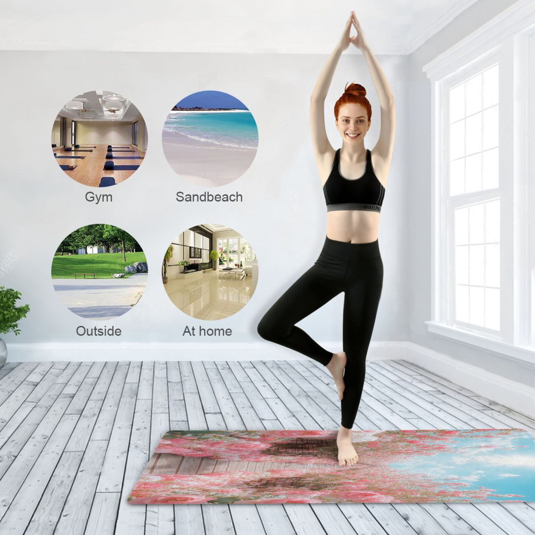 BZSMCE Yoga Mat Women Pink Rose Garden Fitness Mat