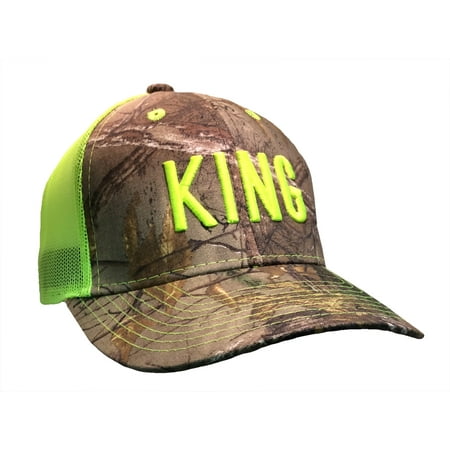 King Adult Adjustable Adjustable Fastening Strap Stap Mesh Hat, Realtree Camo with Neon Green
