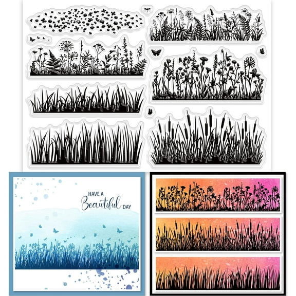 Grass Clear Stamp for Card Making Decorative Wildflowers Leaves and Flowers Dandelion Transparent Silicone Stamps for DIY Scrapbooking Supplies Embossing Paper Card Album Decoration Craft DIY