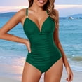 thumbnail image 2 of Women One Piece Swimsuits Solid Color Bathing Suits Halter V Neck Swimwear High Cut Swimsuit Swimsuit Coverup, 2 of 4