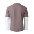 thumbnail image 5 of Men Fall Blouse Mineart Men Fake Two Piece V Neck Long Sleeve T Shirts Contrast Cuffs Color Pullover Tees Block Breathable Casual Tops Loungewear, 5 of 6