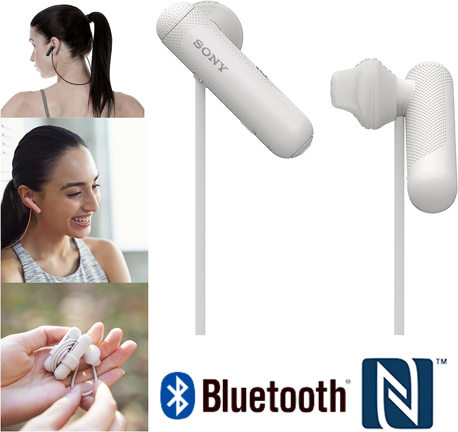 Sony Extra Bass Bluetooth Headphones, Wireless Sports Earbuds with Mic/Microphone, IPX4 Splashproof Stereo Comfort Gym Running Workout up to 8.5 Hour Battery, White (International Version)