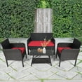 thumbnail image 3 of Gymax 4PCS Outdoor Rattan Furniture Set Patio Conversation Set w/ Red Cushion, 3 of 10