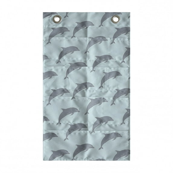 Dolphin Hanging Pocket Organizer, Simple Marine Themed Pattern with Sea Animal Symmetric Design Graphic, Printed Polyester Storage Bag with Pockets, 21" x 31", Pale Blue and Blue Grey