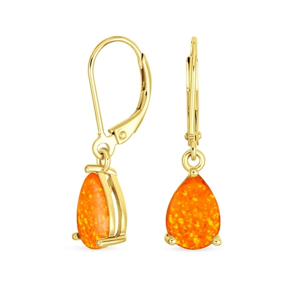 Bling Jewelry Womens Gemstone Opal Teardrop Dangle Earrings 14K Gold Plated Sterling Silver