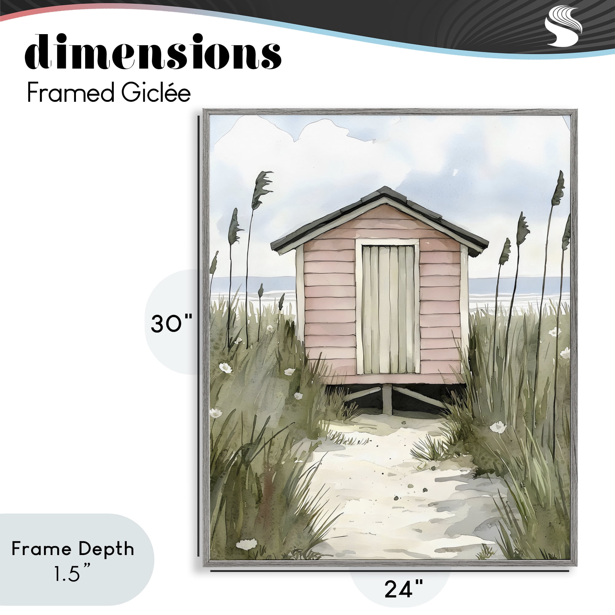 Stupell Industries Coastal Calm Pink Beach Hut Gray Framed Giclee Art, design by Riley B