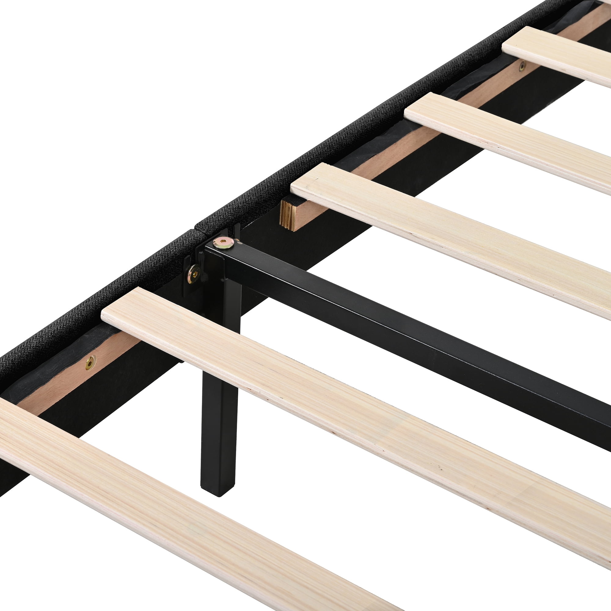 Queen Size Platform Bed Frame with Wingback Upholstered Headboard, Sturdy Wooden Slats Support, Easy to Assembly, Black