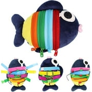 Blublu Park Toddler Puzzle Toys, Buckle Montessori Stuffed Activities Travel Pillow Fish Toy for 1-3 Y