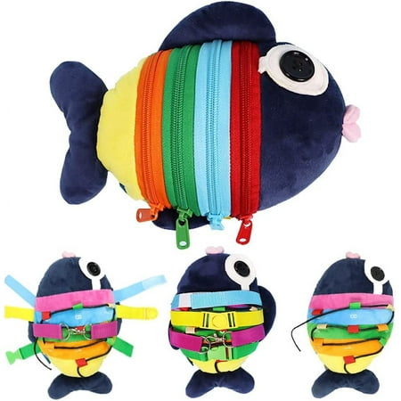 Blublu Park Toddler Puzzle Toys, Buckle Montessori Stuffed Activities Travel Pillow Fish Toy for 1-3 Y