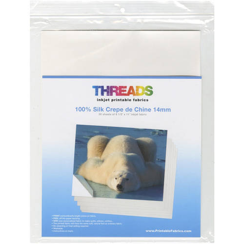 THREADS Inkjet Printable Fabric Sheets 8.5X11 30/Pk-100% Silk Crepe de ...